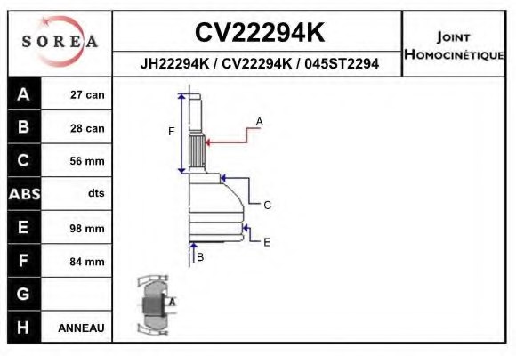 EAI CV22294K Joint Kit, drive shaft